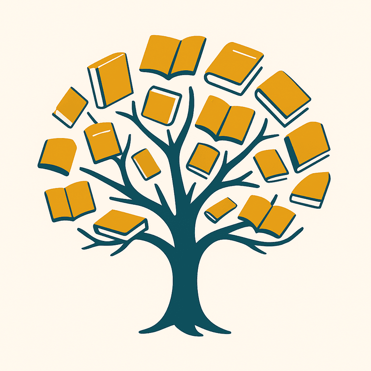 Illustration of a tree with books for leaves